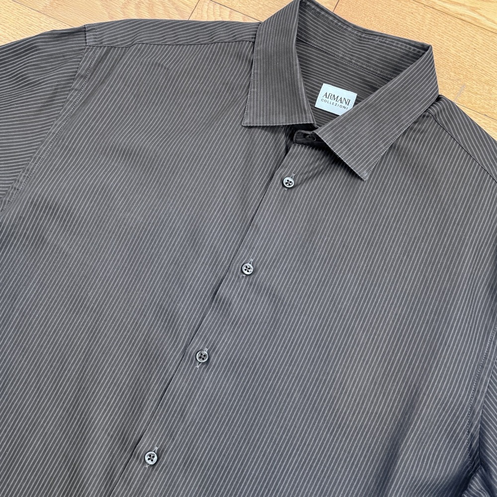 Armani Collezioni Charcoal Pinstripe Dress‎ Shirt Button Down Size 42 16 1/2